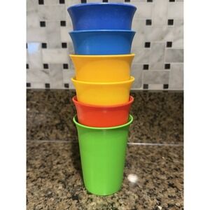 Vintage 1980's Tupperware Bell Tumblers Set of 6 Kids Plastic Cups #109